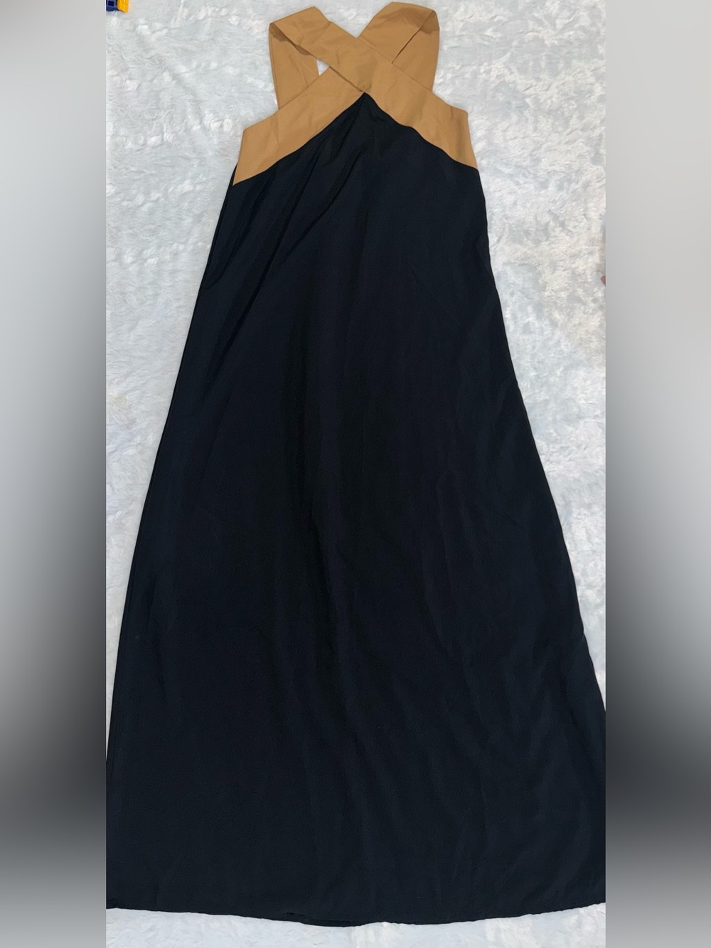 Black Maxi Dress with Tan Crossover Waist Detail